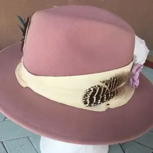 Luscious pink Fedora style with rough cut chamois wild bird feather front O/S AmyG | Accessories | Luscious Pink Fedora Style With Rough  main image 2